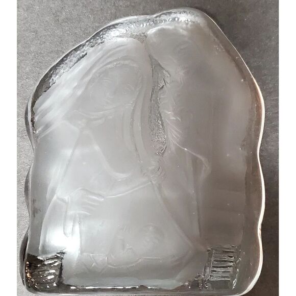 VTG '80s Paperweight Nativity Manger Scene Clear & Frosted Glass Holy Family Art - Picture 6 of 12